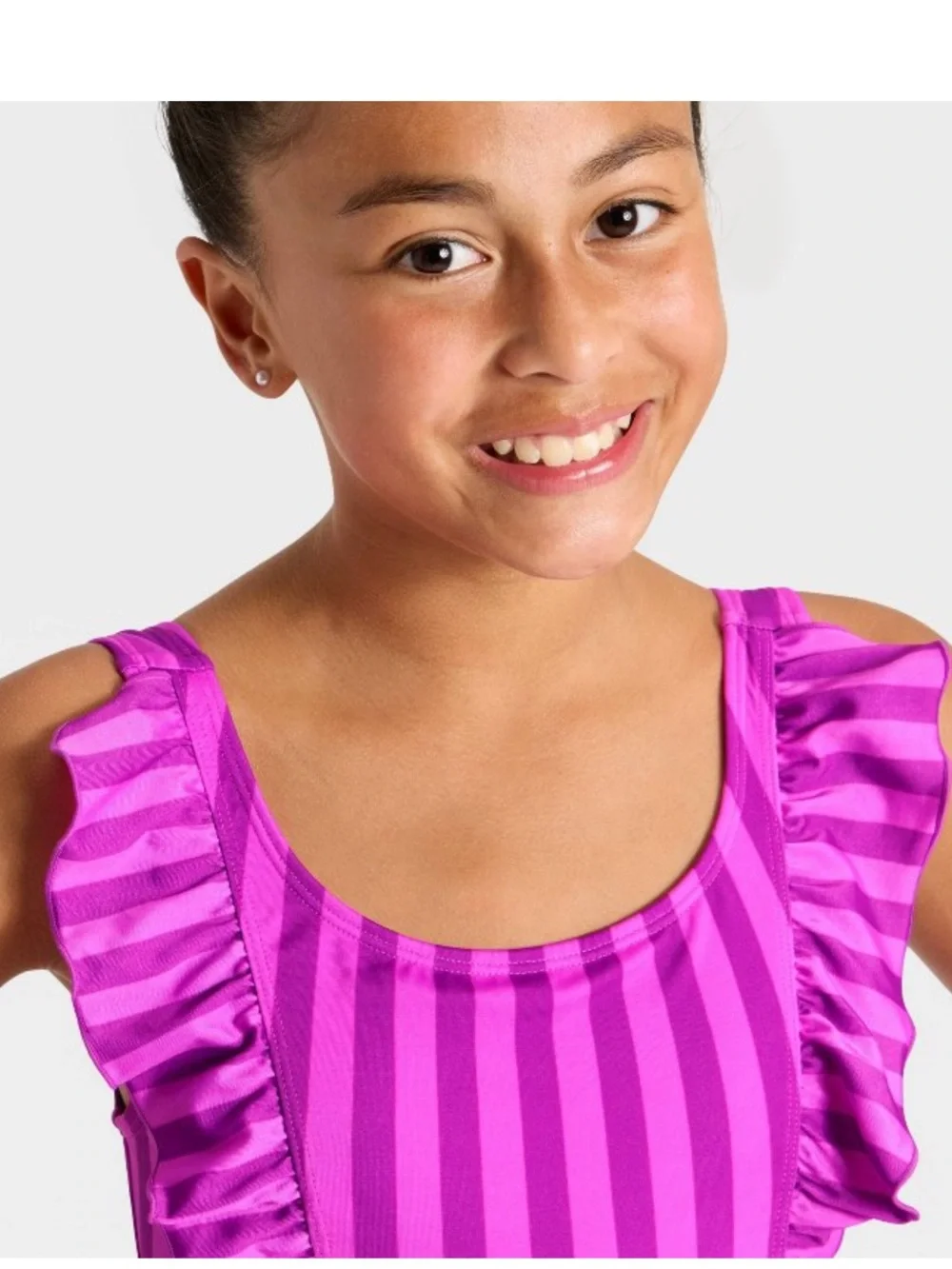 Cat & Jack Girls' Two Striped One Piece Swimsuit - Purple